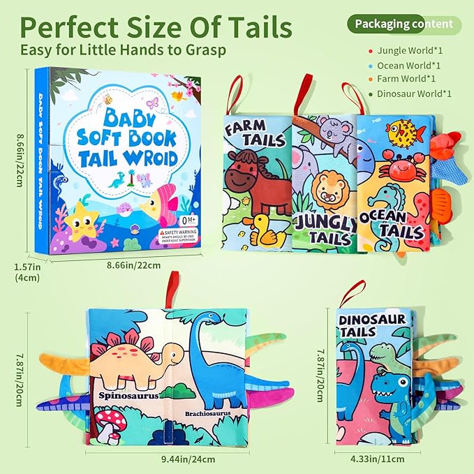 4 Pack Baby Books 0-6 Months, 4PCS Crinkle Books for Babies, Touch and Feel Sensory Books for Babies, Infant Toys 0-6 Months, Soft Fabric Toy Shower Gift, Baby Crinkle Book - 4 Pack Blue-CubbioJoy