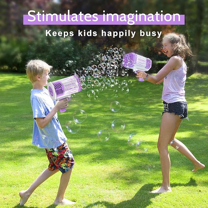 Bubble Gun, Bazooka Bubble Machine Gun, Bubble Blaster Gun with Bubble Solution, 69 Holes Bubble Bazooka Gun Outdoor Summer Toy Party Favors for Kids Purple Bubble Maker Blowers-CubbioJoy