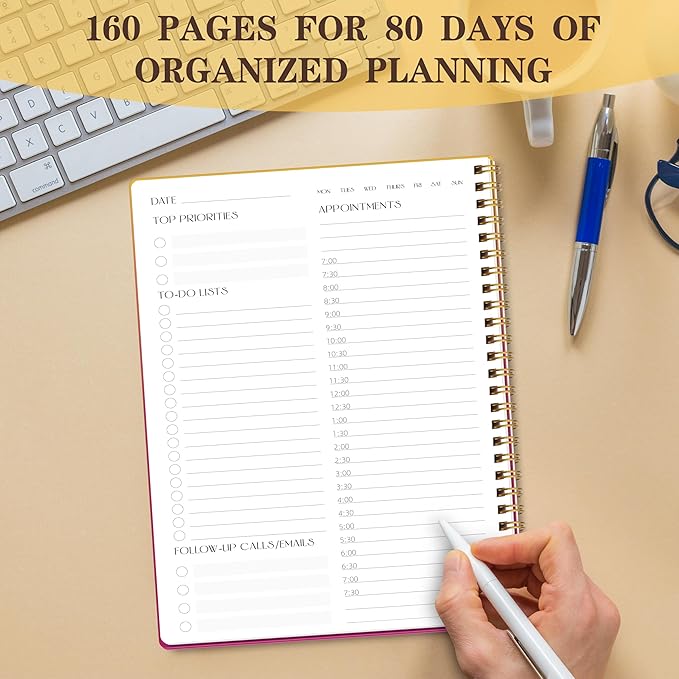 Cute Daily Planner Undated & To Do List Notebook for Work: With Hourly Schedule, 80 days Day on a Page Planner for Life Tasks - Day & Hour Agenda, Organizer Journal For Women or Men Purple-CubbioJoy