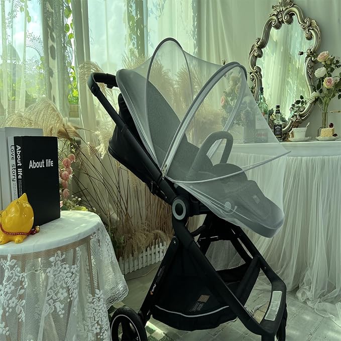 Baby Mosquito Net with Double Zipper, Bassinet Stroller Cover for Baby/Car Seat/Cradles/Carriers, Easy to Use, Keep Insects/Bugs/Cats Out, White-CubbioJoy
