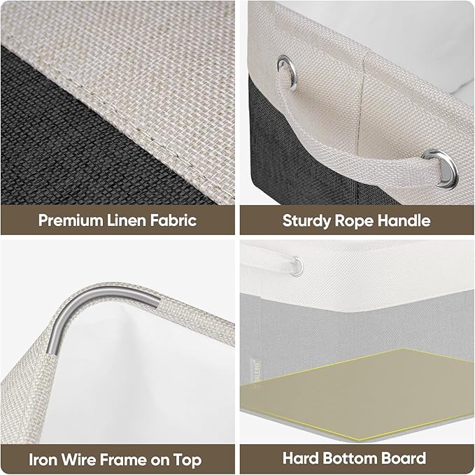 BALEINE 1 Pack Fabric Storage Bins for Shelves, Linen Storage Baskets for Organizing, Decorative Closet Bins for Clothes, Home (Black, 12"x8"x8")-CubbioJoy