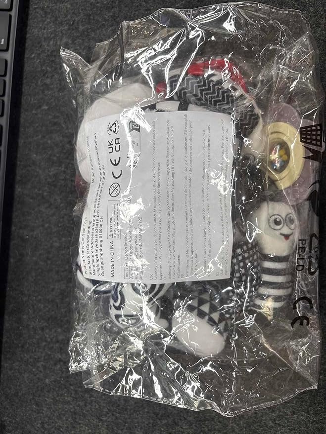 Car Seat Toys for Babies, 0-6 Months Stroller Activity Black White Baby Spiral Plush Toys Newborn High Contrast Sensory Carseat Toys with 4 Pendants Hanging Boys Girls Gift-CubbioJoy