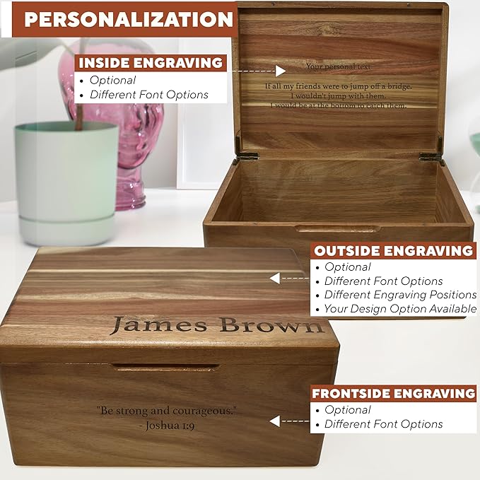 Custom Engraved Wooden Box Large - Acacia Wood Keepsake Box with Personalized Hidden Message, Walnut Memory Boxes for Pictures, Wedding Photo, Jewelry, Decorative Chest Rustic Crate, 11,5x8,75x5,5 in-CubbioJoy