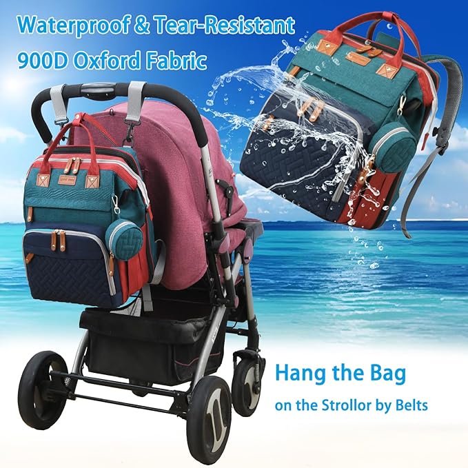 Jeryswet Baby Diaper Bags with Changing Station, Waterproof Large Capacity Diaper Bag Backpack for Moms Dads with USB Charging Port and Stroller Straps, Baby Shower Gifts, RGB-CubbioJoy
