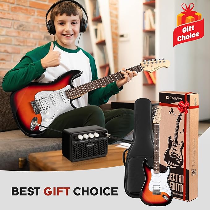 CAHAYA Electric Guitar Kit 39in - Full Size Electric Guitar Kit for Beginner Starter Poplar Solid Body with 10W Amplifier, Gig Bag, Strap, Tuner, Cable, String, Picks-CubbioJoy