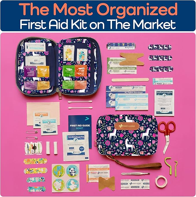 KeepGoing Travel First Aid Kit for Kids – 130 Pc. for Car, Home, Purse, Diaper Bag & Backpack with Latex-Free Bandages - Mini First Aid Kit Travel Size TSA-Approved-CubbioJoy