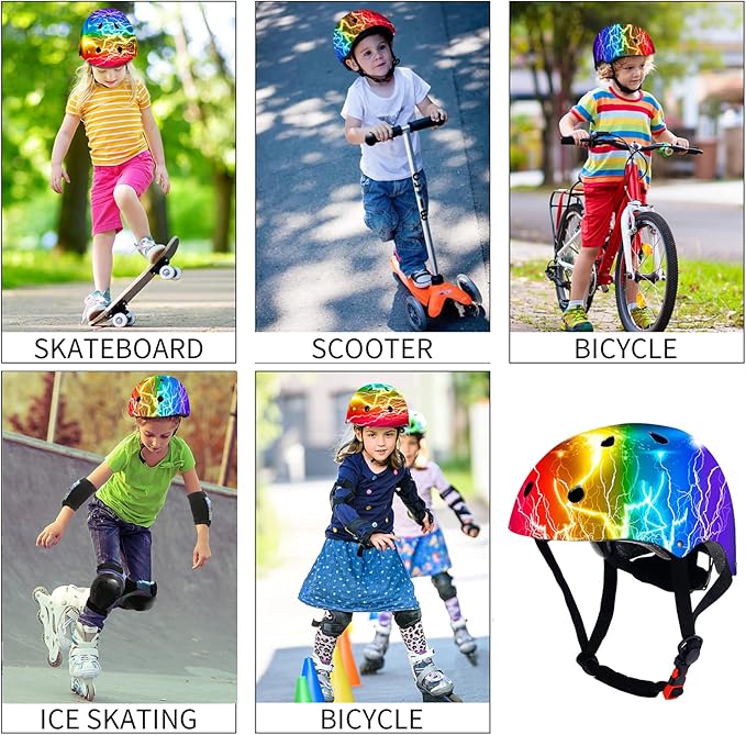 Adjustable Color Gradient Skateboard Helmet for 3-5-8-14+Ages【Toddler Kids Youth Adult】 Girls Boys Woman.Bike Helmet for Multi-Sports Cycling Bicycle Scooter Inline Roller Skate Rollerblading-CubbioJoy
