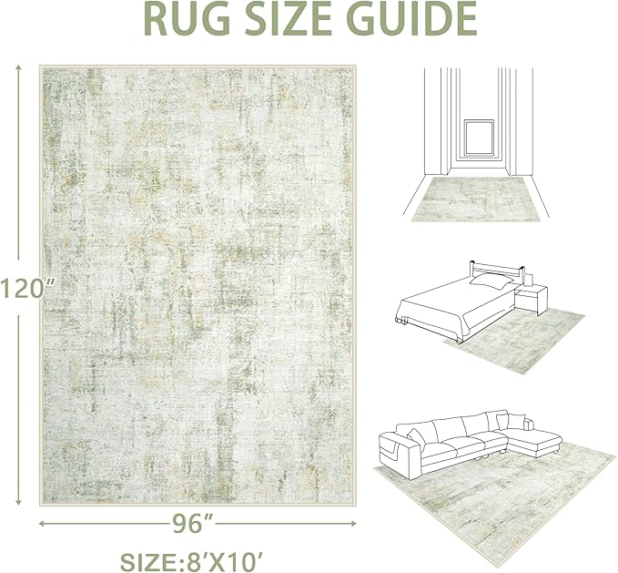 Area Rugs 8x10 Living Room: Washable Rug Modern Abstract Large Rugs Soft Non Slip Neutral Rug Stain Resistant Indoor Carpet for Bedroom Kitchen Dining Room Home Office Rugs(Green Brown,8'x10')-CubbioJoy