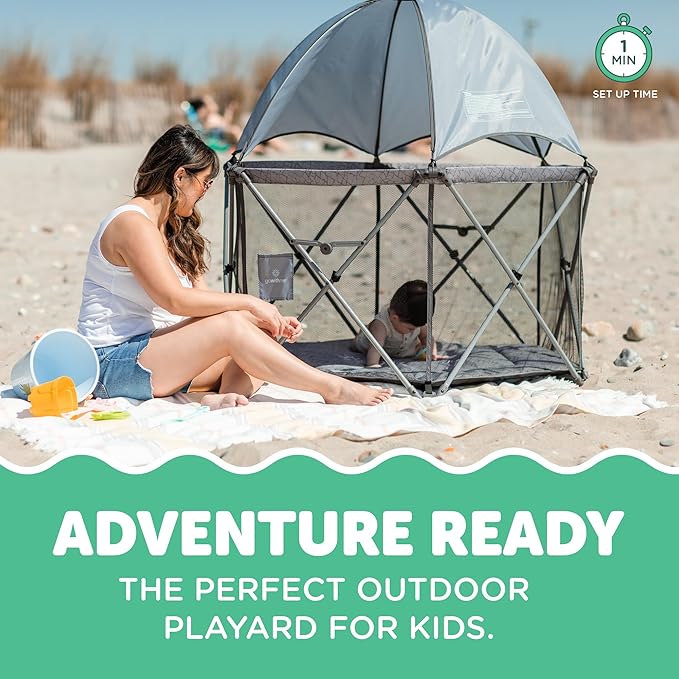 Baby Delight Go with Me Eclipse Deluxe Portable Playard | Playpen | Sun Canopy | Indoor and Outdoor | Ultra Padded Nylon Floor | Elephant Grey-CubbioJoy