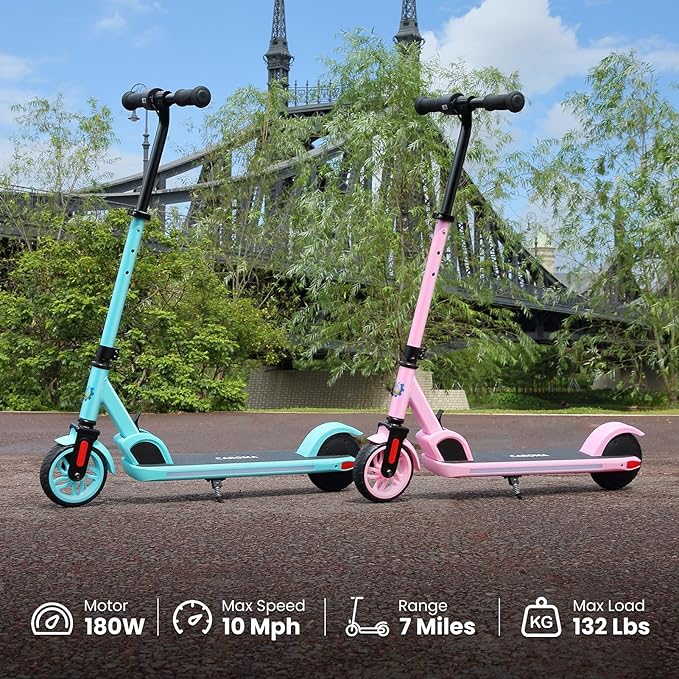 Caroma Electric Scooter for Kids Ages 6-12,150W/180WMotor,10 MPH Max Speed & 7 Miles,Colorful Lights,Adjustable Height & Speed,LED Display,Foldable Kids Electric Scooter 132 Lbs Max Load,Idea Gift-CubbioJoy