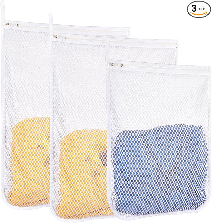 3 pcs Durable Honeycomb Mesh Laundry Bags for Delicates 16" x 19" (2 Large) 12" x 15" (1 Medium)-CubbioJoy