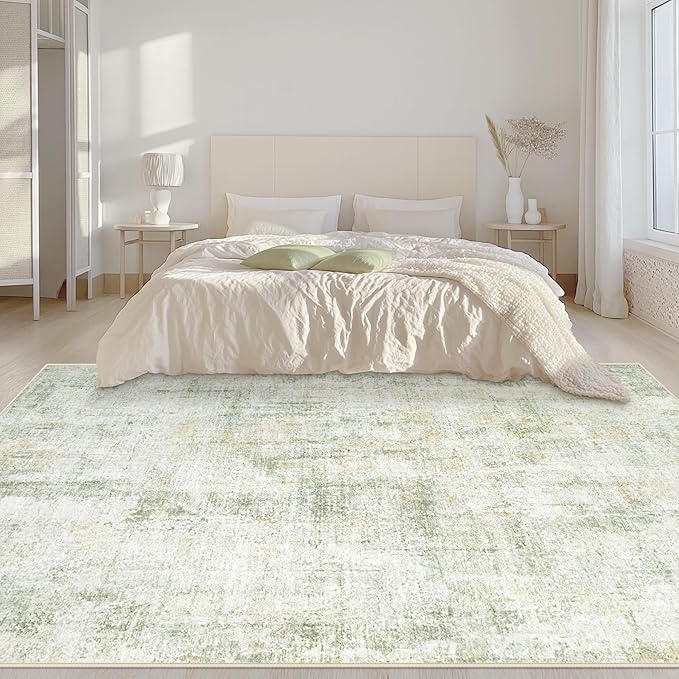 Area Rugs 5x7 Living Room: Washable Rug Modern Abstract Rugs Soft Non Slip Neutral Rug Stain Resistant Indoor Carpet for Bedroom Kitchen Dining Room Nursery Home Office Rugs(Green Brown,5'x7')-CubbioJoy