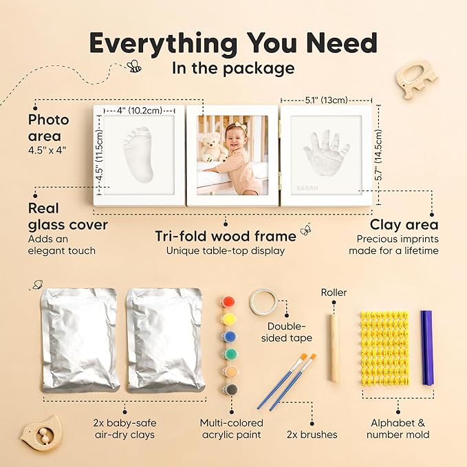 Baby Shower Gifts for Boys, Girls - Baby Hand and Footprint Kit, Newborn Handprint Kit, Keepsake Photo Frame, Nursery Picture Frame, Gender-Neutral Newborn Keepsake Gifts (Alpine White)-CubbioJoy