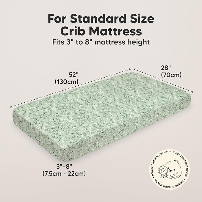 KeaBabies 2-Pack Organic Crib Sheets for Boys, Girls - 52x28 Fitted Crib Mattress Sheet Neutral, Breathable Jersey Cotton Cover for Baby Bed, Toddler Mattress, Soft & Cute Prints (DinoDood)-CubbioJoy