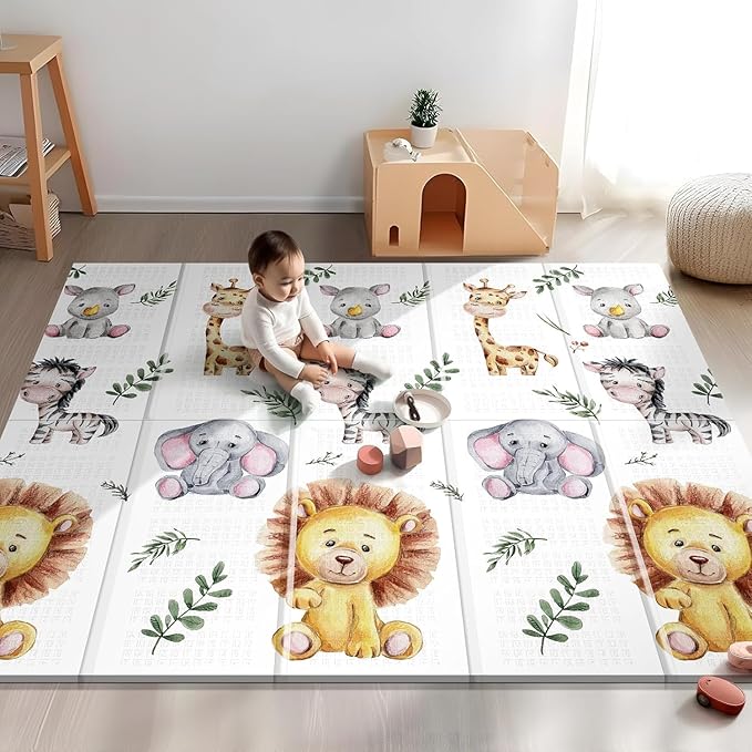 79 x 71 Foldable Large Play Mat for Babies, Non Toxic Foam Play Mat, Thick & Waterproof Baby Playmat for Floor, Anti-Slip Baby Playpen Mat for Toddlers-CubbioJoy