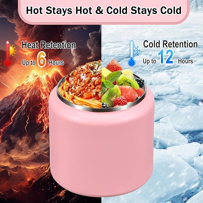 26oz Kids Thermos for Hot Food, Insulated Vacuum Food Jar with Buckle Lid, Stainless Steel Wide Mouth Leak Proof Insulated Lunch Container for School Picnic Travel, Pink-CubbioJoy