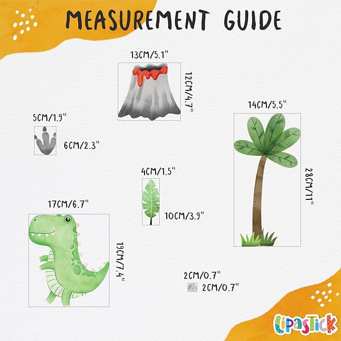 Dinosaur Wall Decals by Lipastick - Peel and Stick Palm Tree Dino Jurassic-Themed Stickers for Baby Nursery, Kids Room, Toddler Bedroom, Playroom, Daycare, Classroom Decor -S Size-CubbioJoy