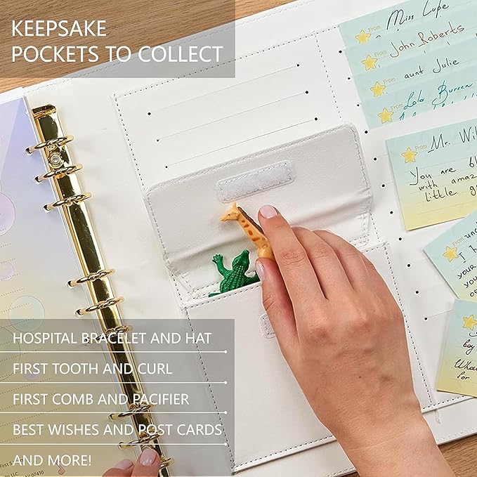 Keepsake Baby Memory Book Girl Boy – Timeless Leather-Bound Baby Milestone Book – Baby Book Keepsake Record First 5 Years – Gender Neutral Baby Scrapbook Album, Baby Album Journal Registry Search Gift-CubbioJoy