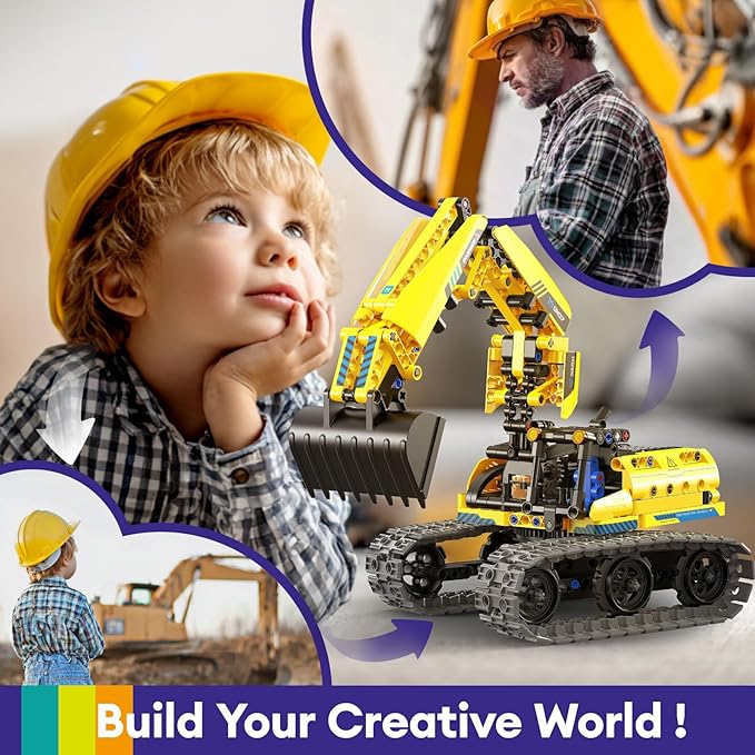 5 in 1 Building Toys STEM Robotics Kit, 430 PCS Blocks RC Robot Erector Sets, APP & Remote Control Excavator Science Kits for Kids Age 6 7 8 9 10 11 12-14, DIY Educational Gift for Boys & Girls-CubbioJoy