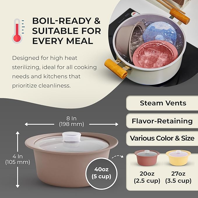 40oz Platinum Silicone Microwave Steamer Pot with Handle & Lid - Korea 100% Food-Grade Steamer Bowl, Heat-Resistant Cooker with Steam Holes, Easy Clean, Dishwasher Safe, Taupe Brown-CubbioJoy