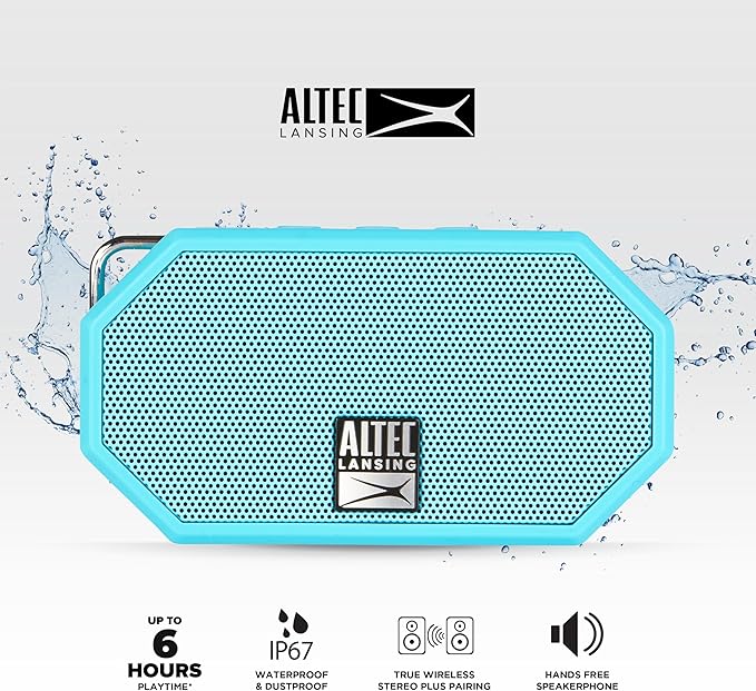 Altec Lansing Mini H2O - Waterproof Bluetooth Speaker, IP67 Certified & Floats in Water, Compact & Portable Speaker for Hiking, Camping, Pool, and Beach,Aqua-CubbioJoy