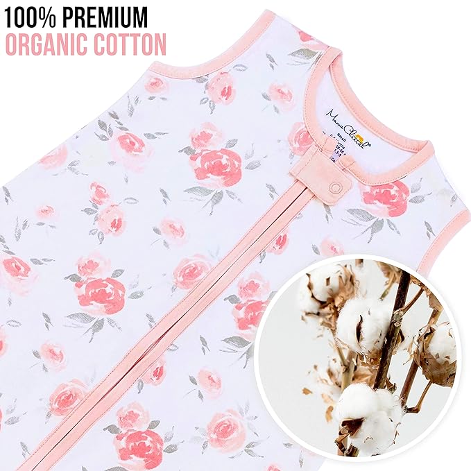 Baby Sleep Sack 1.0 TOG, Organic Cotton Baby Wearable Blanket with Two-Way Zipper, Swaddle Transition Baby Sleeping Bag, All-Season Sleep Sack for Newborn Infant Toddler Boy Girl, 0-6 Months, 1-Pack-CubbioJoy