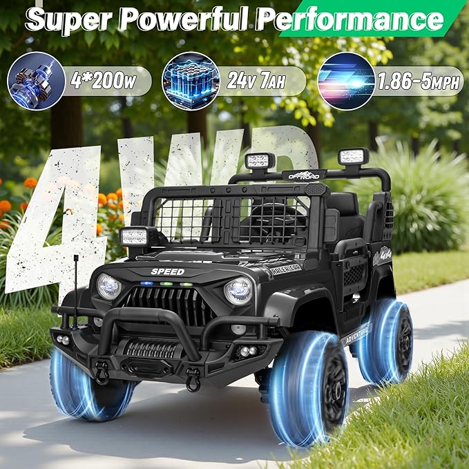 2 Seater Ride On Car Truck with Remote Control XL, Kids 24V Battery Powered Electric Vihicle w/21 in Seat, 3 Speeds, 2WD/4WD Switichable, Shock Absorbers,Bluetooth, Flower, Gift Choice-CubbioJoy