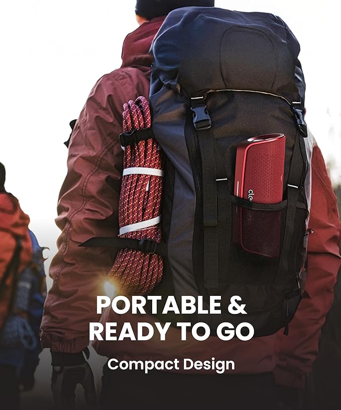 Cleer Scene Portable Bluetooth Speaker,IPX7 Waterproof,Powerful Sound and Deep Bass,Built-in Echo and Noise Canceling Microphone,12 Hours Battery,for Office,Home,Outdoors and Travel-Red-CubbioJoy