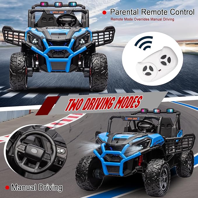 4WD Ride On Car with Remote Control,24V 2Seater Kids Electric Toy Off-Road Truck for Kids,Ride on Buggy for Side by Side(Blue)-CubbioJoy