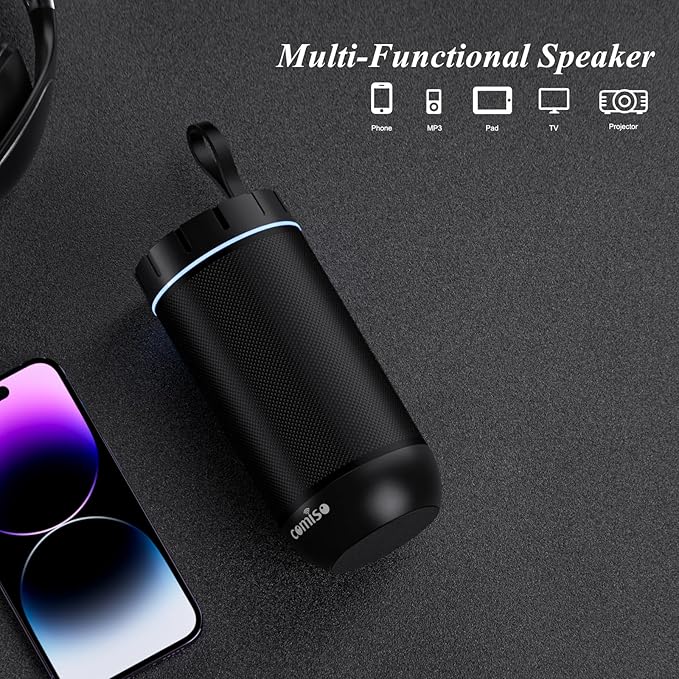 comiso Bluetooth Speaker, IP65 Waterproof Portable Speaker with 360° HD Stereo Sound, Punchy Bass, TWS Pairing, 24H Playtime, Wireless Speakers for Home/Outdoor/Camping/Beach, Gifts for Unisex-CubbioJoy