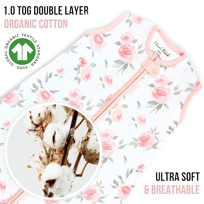 Baby Sleep Sack 1.0 TOG, Organic Cotton Baby Wearable Blanket with Two-Way Zipper, Swaddle Transition Baby Sleeping Bag, All-Season Sleep Sack for Newborn Infant Toddler Boy Girl, 2-Pack, 6-12 Month-CubbioJoy
