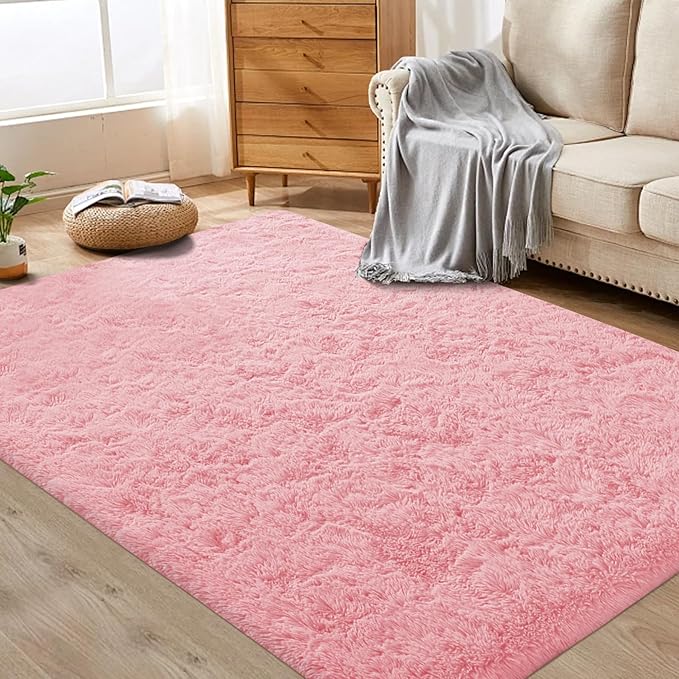 4x6 Area Rug for Living Room: Fluffy Shag Soft Washable Rugs Fuzzy Plush Indoor Carpet for Bedroom Nursery Playroom Dorm Kids Girls Boys Room (Pink, 4'x6')-CubbioJoy