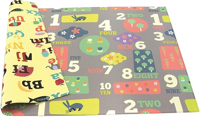 Baby Care Play Mat (Large, Playful - Letters and Numbers) 82'' x 55'' Original One-Piece Reversible Rollable Waterproof Play Mat for Infants, Babies, Toddler, and Kids-CubbioJoy
