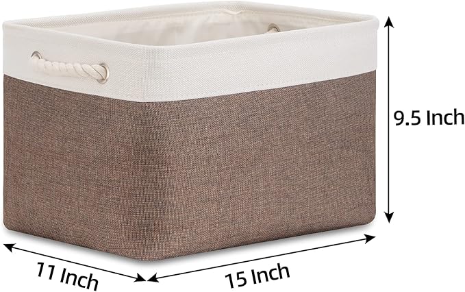 Bidtakay Baskets Fabric Storage Bins for Shelves [3-Pack] Decorative Storage Baskets for Organizing 15 X 11 X 9.5 inches Nursery Closet Foldable Toy Storage Closet Organizer Brown-CubbioJoy