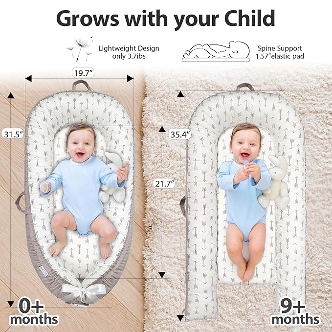 Baby Lounger | Organic Cotton Infant Lounger | Reversible, Adjustable & Portable Floor Lounger | Soft, Breathable, Washable Cover-CubbioJoy