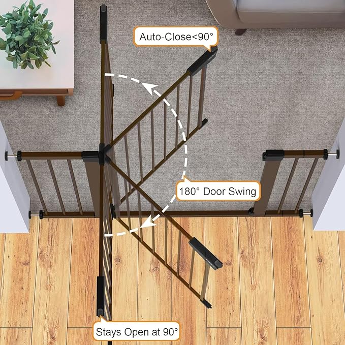 Cumbor 2 Pack 29.7-46" Baby Gate for Stairs, Mom's Choice Awards Winner-Auto Close Dog Gate for doorways, Easy Install Pressure Mounted Pet Gates indoor, Easy Walk Thru Wide Safety Gate for Dog, Brown-CubbioJoy