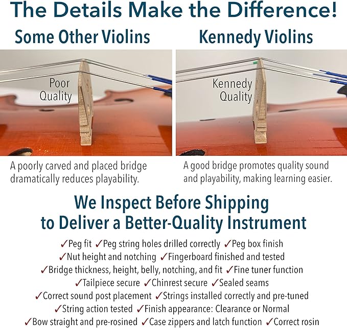 Bunnel Pupil Violin Outfit 4/4 Full Size Clearance By Kennedy Violins - Carrying Case and Accessories Included - Solid Maple Wood and Ebony Fittings RB300-CubbioJoy