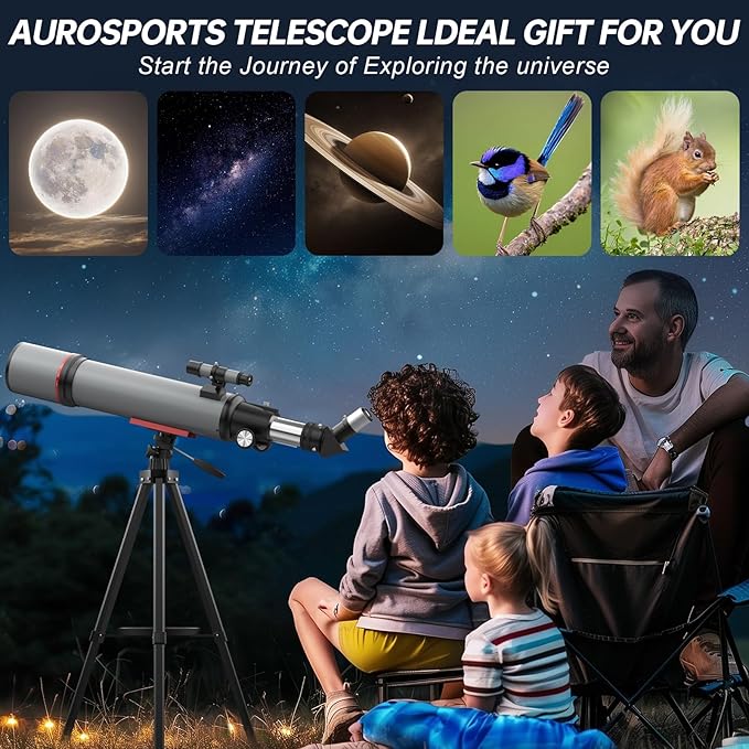 Aurosports Telescope for Adults High Powered - 90mm Aperture 600mm Refractor Telescope for Kids & Beginners -Portable Travel Telescope with Phone Adapter Tripod Wireless Remote & Carry Bag-CubbioJoy