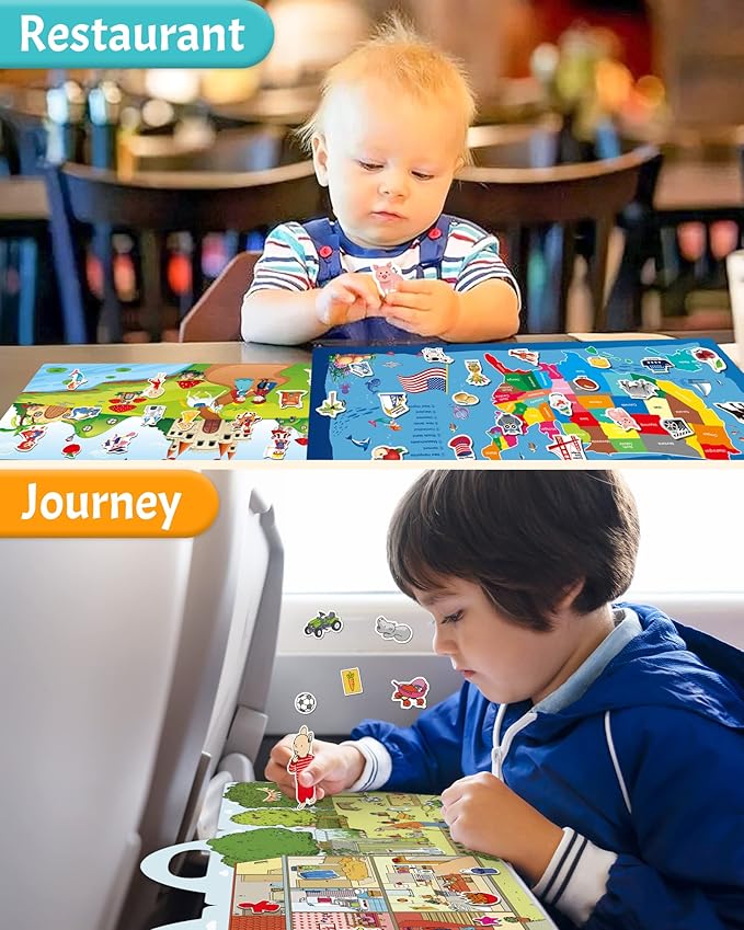 Benresive Reusable Sticker Books for Kids 2-4, Sticker Books for Toddlers 1-3 2-4, Toddler Travel Toys Activities Crafts Gifts - America Map, Fairy, My House-CubbioJoy