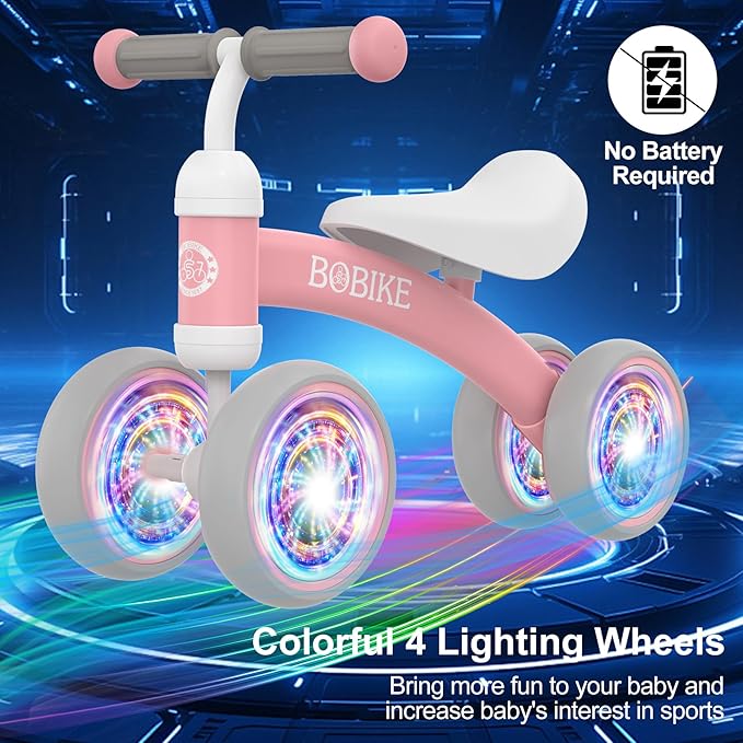 Baby Balance Bike Toys for 12-36 Months Kids Toy Boy and Girls Gifts Toddler Best First Birthday Gift Children Walker No Pedal Infant 4 Wheels Bicycle (Colorful, Pink-Light)-CubbioJoy