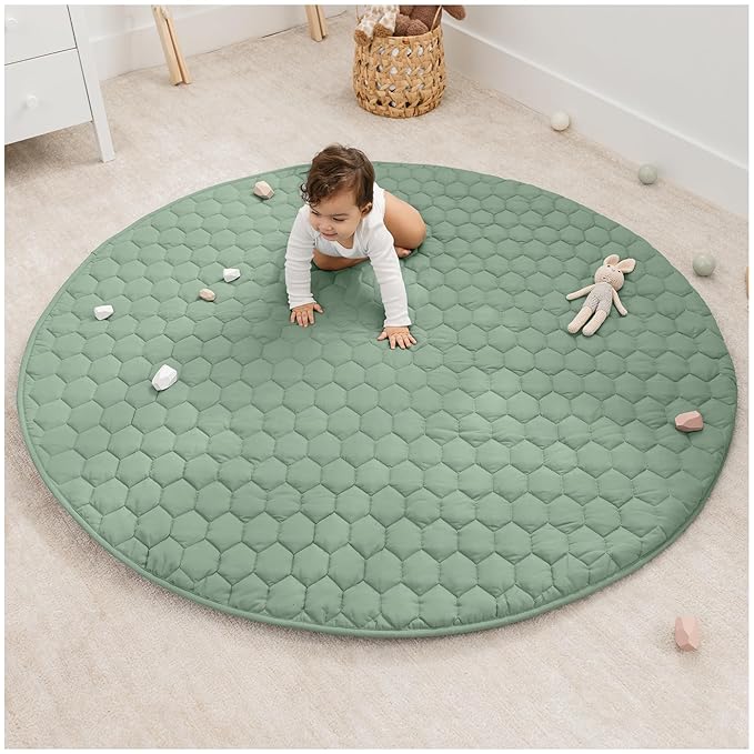 Comfy Cubs Round Kids Play Mat - Large 60 inches Soft Quilted Baby Floor Mat with Non-Slip Bottom - Plush Design for Toddlers' Playtime and Relaxation - Comfortable and Durable - Fern-CubbioJoy