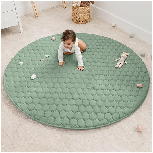 Comfy Cubs Round Kids Play Mat - Large 60 inches Soft Quilted Baby Floor Mat with Non-Slip Bottom - Plush Design for Toddlers' Playtime and Relaxation - Comfortable and Durable - Fern-CubbioJoy