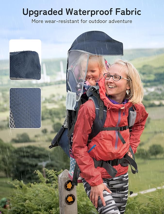 besrey Baby Backpack Carrier, Toddler Hiking Backpack with Safety 3-Height Seat, Adjustable Straps&Waist Belt, Foldable Frame Lightweight Large Capacity Child Carrier for Hiking (Blue/Grey)-CubbioJoy