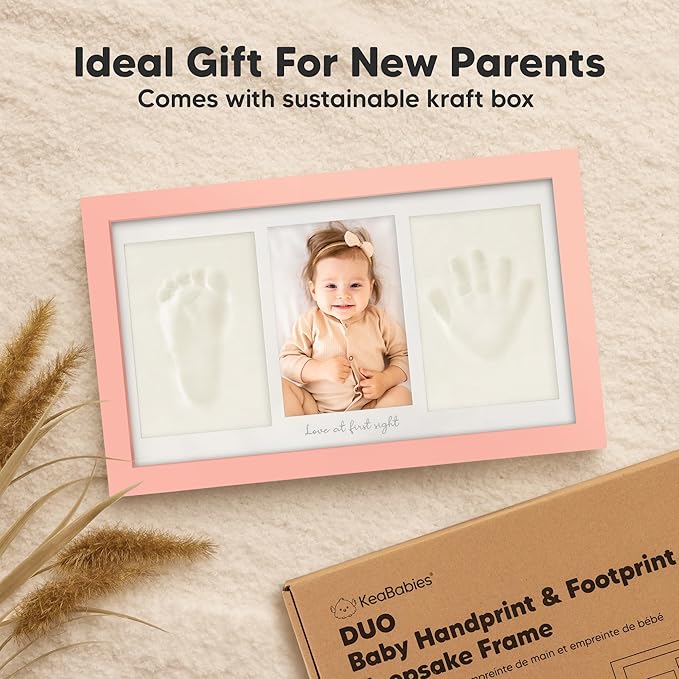 Baby Hand and Footprint Kit - Clay Handprint Keepsake Frame, Newborn Nursery Picture Frame, Personalized New Mom Gifts for Baby Shower & Registry (Sweet Pink)-CubbioJoy