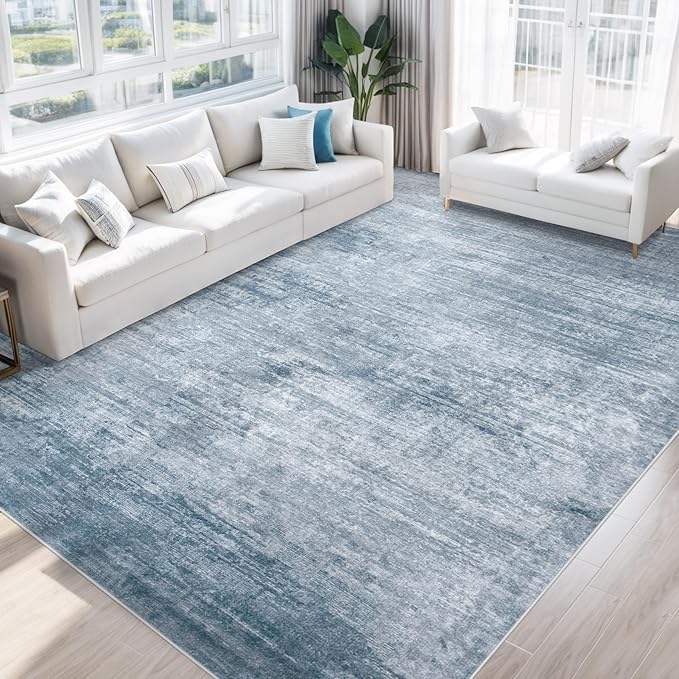 Area Rugs 8x10 Living Room: Washable Rug Modern Abstract Large Rugs Soft Non Slip Neutral Rug Stain Resistant Indoor Carpet for Bedroom Kitchen Dining Room Table Nursery Home Office Rugs(Blue,8'x10')-CubbioJoy