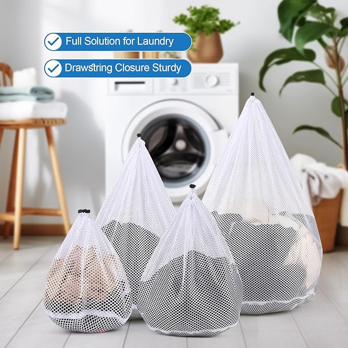 4Pcs Mesh Laundry Bags Washing Machine Mesh Wash Bags for Clothes,Underwear,Lingerie, Bed Linen with Drawstring Closure Sturdy(4 Size)-CubbioJoy
