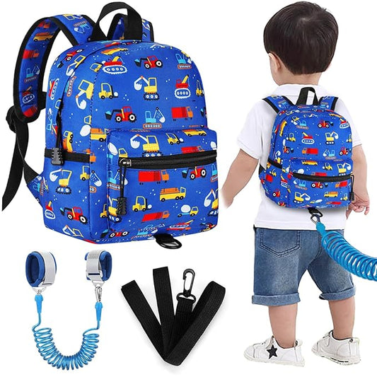 Accmor Toddler Backpack Harness Leash, Mini Baby Walking Backpacks with Anti Lost Wrist Link, Cute Truck Kids Back Pack Harnesses Leashes Tether for 1-3 Yeas Boys Outdoor Travel-CubbioJoy
