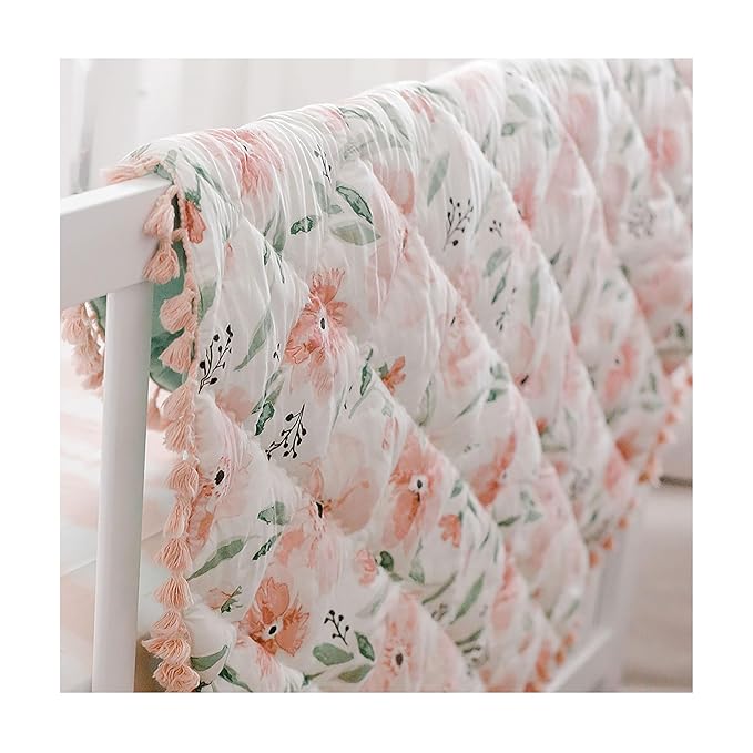 Crane Baby Padded Floor Mat, Pink Floral Nursery Decor, Activity Mat, 40" x 40", Baby Tummy Time, Baby Girl Nursery Essentials-CubbioJoy