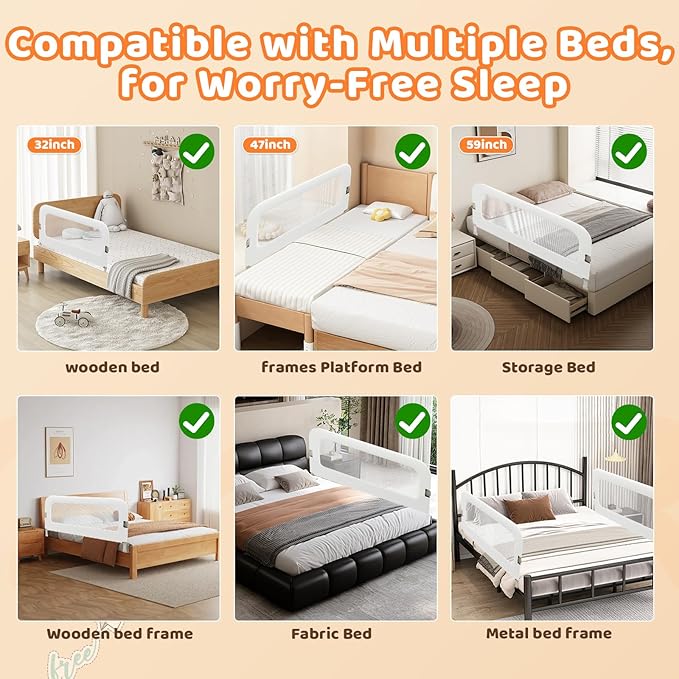 Bed Guard Rail for Toddlers - 32inch Folding up & Adjustable Heights Baby Bed Safety Rails - Portable Toddler Bed Barrier Railing Guard for Kids Twin, Bunk, Queen, Full Size Bed-CubbioJoy