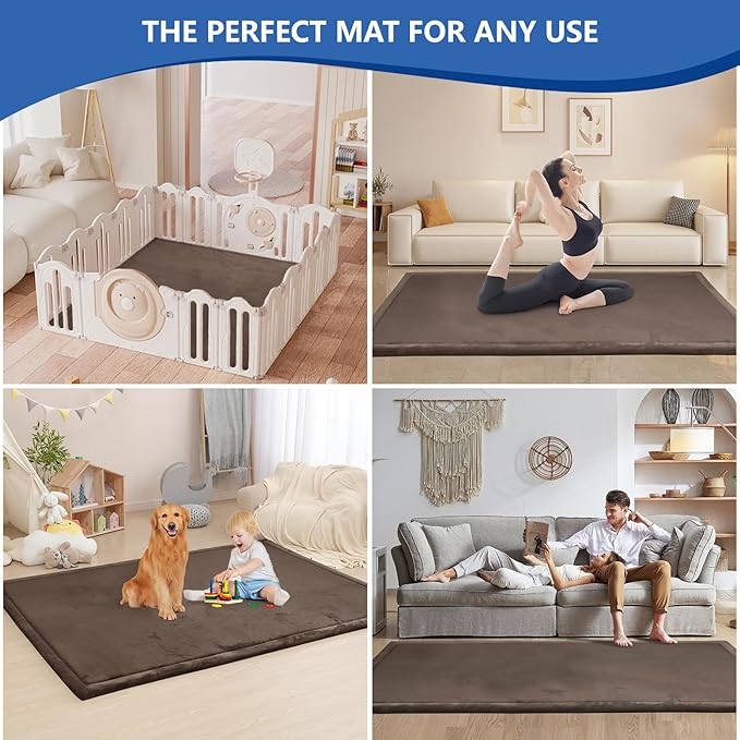 Baby Play Mat for Floor,1.3" Thick Memory foam Tummy Time Mat for Toddlers,Infants,kids,Water-Repellent Soft Nursery Rug ,79"×79" Extra Large Non Slip for Crawling&Yoga,Tatami Style for Living Room(Dark Brown)-CubbioJoy